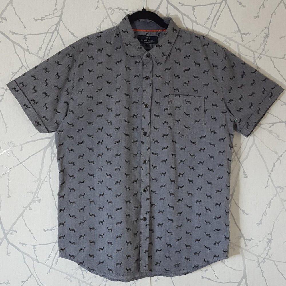 Michael Brandon Chambray Zebra Printed Slim Fit Shirt